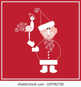 Illustration of Santa Claus with the Cock on the red background