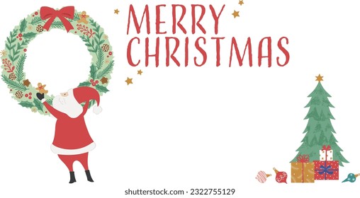 Illustration of Santa Claus decorating for Christmas