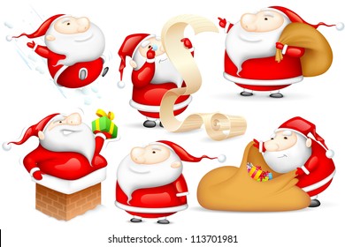 illustration of Santa Claus doing different activities