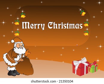 illustration, santa claus with gift bag, vector illustration
