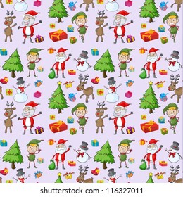 illustration of santa claus, gifts and reindeers on a white background