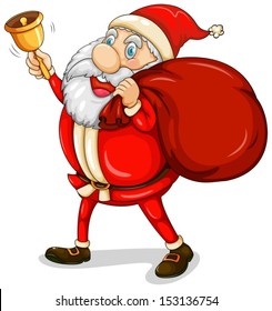 Illustration of Santa Claus with his sack full of gifts on a white background