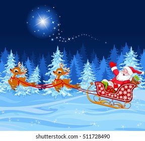 Illustration of Santa Claus in his sled