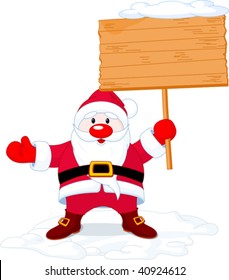 Illustration of  Santa Claus  holding a blank board sign