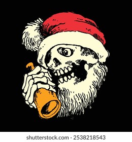 illustration of santa claus holding a bottle. very suitable for use for merchandise or stickers.