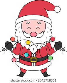Illustration of Santa claus holding Christmas light