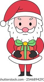 Illustration of Santa claus holding gift box