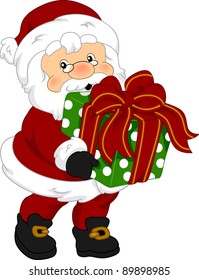 Illustration of Santa Claus Holding a Gift