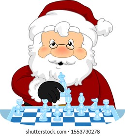 Illustration of Santa Claus Holding the Queen and Playing Chess