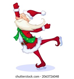 Illustration of Santa Claus ice skating. New year drawing
