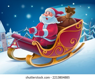 illustration santa claus on sleigh delivers christmas gifts