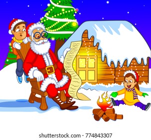 illustration of Santa Claus playing with children for Christmas