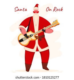 Illustration of Santa Claus Playing Guitar in Standing Pose.
