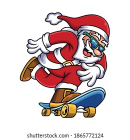 Illustration of Santa Claus playing skateboard. People Sport Icon Concept Isolated Premium Vector.