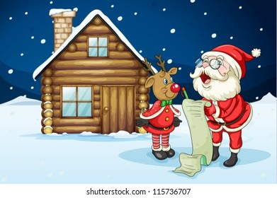 Illustration of santa claus and reindeer in night