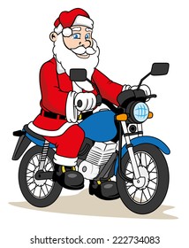 Illustration of a Santa Claus riding a bike