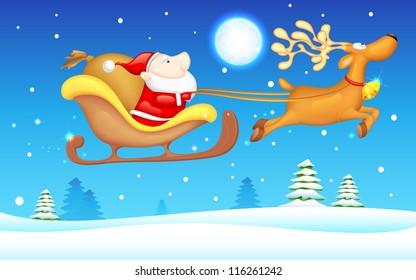 illustration of Santa Claus riding in sledge on Christmas