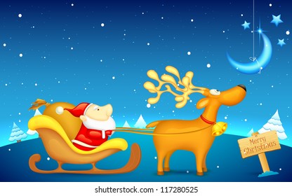 illustration of Santa Claus riding in sledge on Christmas
