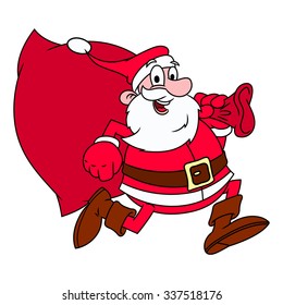 Illustration of the Santa Claus running with sack full of gifts