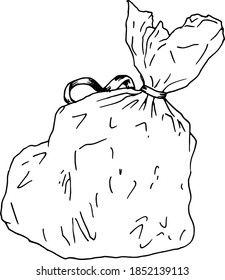 illustration of Santa Claus sack full of gifts, sketch style vector illustration isolated on white background. Traditional Christmas bag, decorative element drawn by hand in a sketch style with a