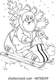 Illustration of the Santa Claus in a scooter