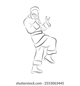 illustration of Santa Claus singing and dancing, line drawing sketch