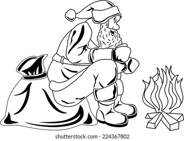 Illustration of Santa Claus sitting by the fire