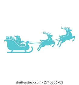 Illustration of Santa Claus in sleigh pulled by reindeer