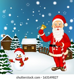 Illustration of Santa Claus and a snowman