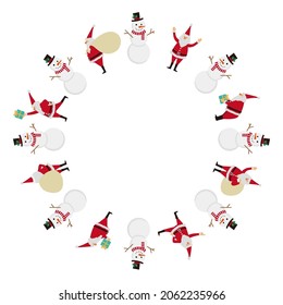 Illustration of Santa Claus and snowmen in various poses.Easy to use vector material.