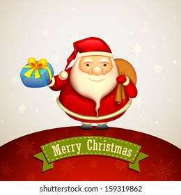illustration of Santa Claus standing with Christmas gift