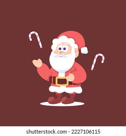 an illustration of santa clause character who is waves his hand. a funny, adorable and cute santa character. vector illustration design. graphic element for christmas, mascot, sticker, poster, banner