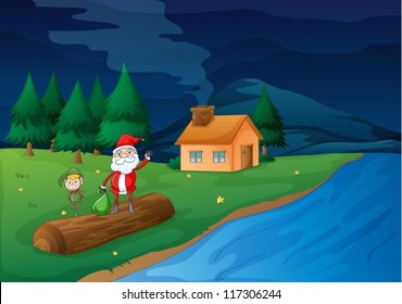 illustration of santa clause and an elve in nature