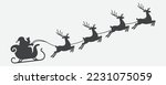 illustration of santa clause riding his sleigh pulled by reindeers. Vector Christmas element