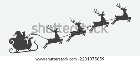 illustration of santa clause riding his sleigh pulled by reindeers. Vector Christmas element