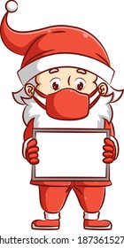 The illustration of the Santa clause using the Christmas costume with mask and holding the blank board paper