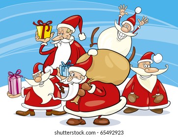 illustration of santa clauses group