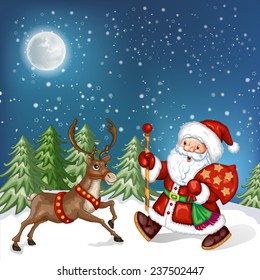 Illustration of Santa and a deer 