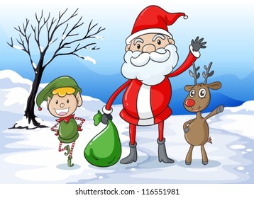 Ilustración de una santa y amigos