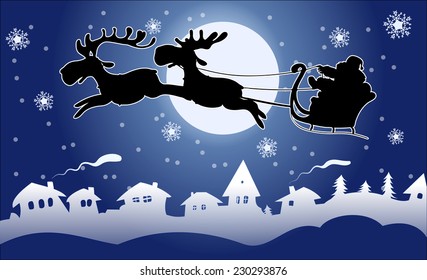 Illustration of Santa in his Christmas sled being pulled by reindeer. background for Your design