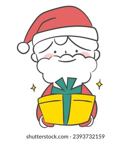 An illustration with Santa holding a gift box.