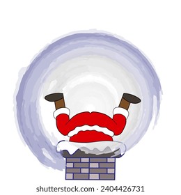 illustration of Santa slipping through a chimney upside down