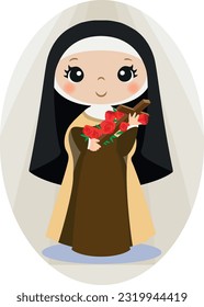 Illustration von Santa Teresa des Kindes jesus, kleine Teresa, Heiligkeit, religiöse Heilige, Kinder, mit Kreuz und Rosen