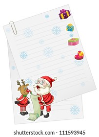 illustration of a santaclause and reindeer with paper note