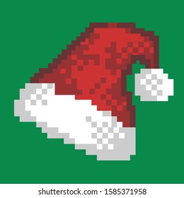 An illustration of Santa's hat in 8 bit pixel art.
