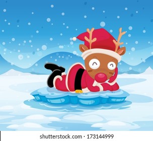 Illustration of Santa's reindeer above the iceberg