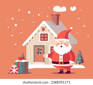 Ilustración del Taller de Santa Claus y cajas de regalo contra el fondo de la pintura, se puede usar para la Ilustración de la tarjeta de navidad, cartel y otras celebraciones relacionadas con la Navidad