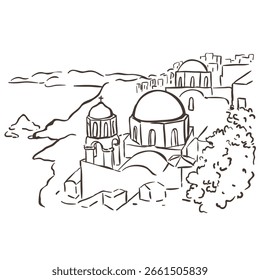 Illustration of Santorini. Vector Graphic on the white Background
