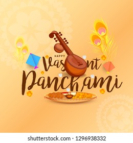 Illustration Of Saraswati Puja Or Happy Vasant Panchami Background.