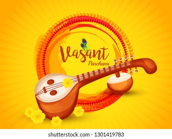 Illustration Of Saraswati Puja Or Happy Vasant Panchami Background.